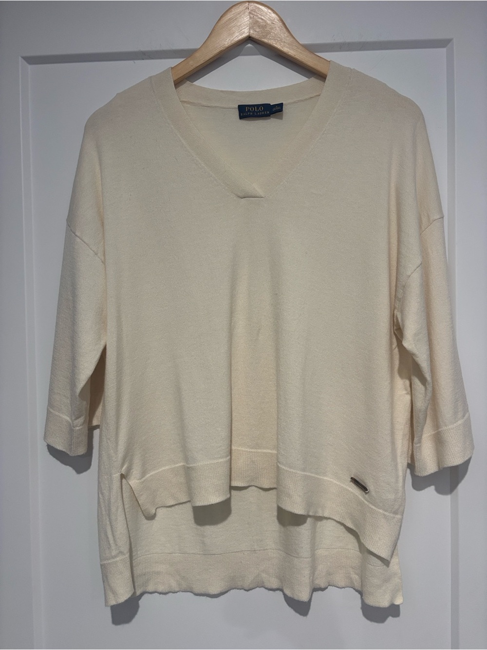Polo by Ralph Lauren Oversized Cream V-Neck Lightweight Knit Top